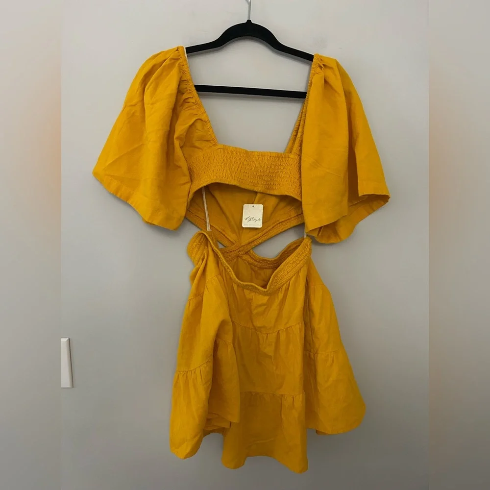 NWT Free People Cross of Sunlight Endless Summer Cutout Golden Yellow Mini Dress - Picture 5 of 7